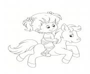 fillette sur un poney dessin à colorier