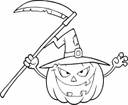citrouille halloween avec chapeau de sorciere dessin à colorier