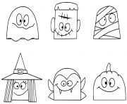 personnages de halloween amusants tetes dessin à colorier