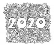 Coloriage nouvel an 2020 highly dandailed decorative floral pattern