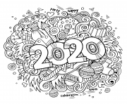 nouvel an 2020 doodles objects and elements poster design dessin à colorier