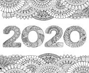 nouvel an 2020 inside floral frame adult dessin à colorier