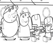 Peppa Pig famille se dirigent vers leurs sieges de lavion dessin à colorier