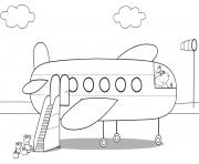 La famille Peppa Pig en avion dessin à colorier