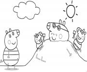 La famille Peppa Pig en vacance dessin à colorier