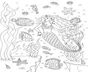 adulte sirene et poissons dessin à colorier