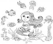sirene et poissons par amalga dessin à colorier