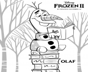 Olaf aime la lecture dans La reine des neiges 2 de Disney dessin à colorier