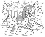 monsieur et madame bonhomme de neige dessin à colorier