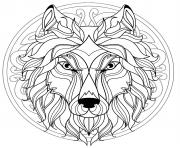mandala tete loup canis lupus dessin à colorier