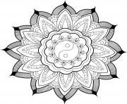 mandala yin yang et feuilles par arwen dessin à colorier