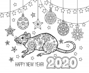 Coloriage 2020 nouvel an Rat de Metal le 25 janvier 2020 dessin