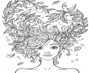 fille 10 a 12 ans cheveux en fleurs dessin à colorier