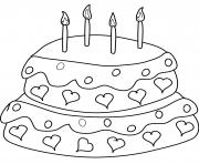 gateau anniversaire avec 4 chandelles et des coeurs dessin à colorier