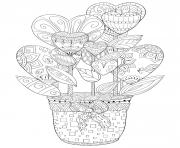 pot de fleurs en forme de coeurs pour adulte zentangle dessin à colorier