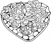 Coloriage coeur avec des roses dessin