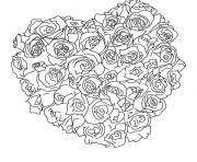 belles roses fleurs coeur dessin à colorier