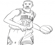 Coloriage dessin le joueur de basketball va marquer un panier malgre le defenseur dessin