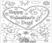 joyeuse st valentin par des lapins carte de voeux dessin à colorier