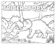 dinosaures herbivores triceratops avec son enfant dessin à colorier