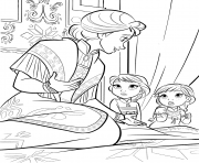Little Anna et Elsa with Mother dessin à colorier