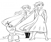 Anna et Elsa et Olaf dessin à colorier