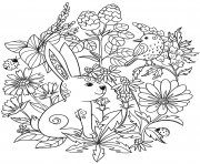 lapin et oiseaux vegetation par Lesya Adamchuk dessin à colorier