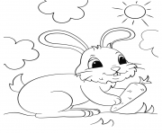 lapin tenant une carotte en plein soleil dessin à colorier