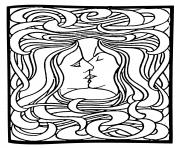 art nouveau dapres le baiser de peter behrens 1898 dessin à colorier