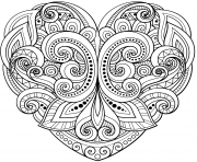 mandala en forme de coeur floral et motifs varies dessin à colorier