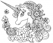 Coloriage licorne vintage mandala floral dessin