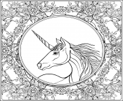 Coloriage mandala difficile fille et licorne realiste dessin