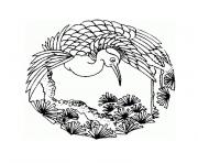mandala simple oiseau dans son environnement naturel dessin à colorier