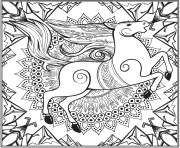 Coloriage mandala simple avec licorne dans le ciel dessin