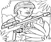 soldat de guerre dans la foret dessin à colorier