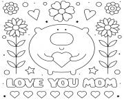 fete des meres love you maman fleurs coeur cute dessin à colorier