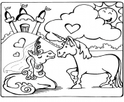 Coloriage licorne kawaii avec belle chevelure dessin