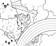 arc en ciel avec licorne kawaii dessin à colorier