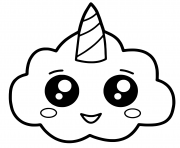 nuage licorne kawaii dessin à colorier