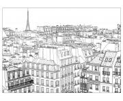 ville de paris paysage immeubles dessin à colorier