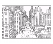 ville de New York realistique avec les tours et building dessin à colorier