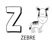 lettre z comme zebre dessin à colorier