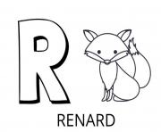 lettre r comme renard dessin à colorier