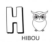 lettre h comme hibou dessin à colorier