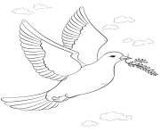 Coloriage symbole paix V avec la main oiseau blanc et branche olive dessin