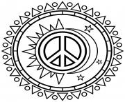 soleil lune avec symbole de la paix peace dessin à colorier