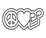 Peace Amour Musique dessin à colorier