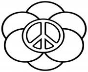 Coloriage sumbole de paix peace en anglais motif fleurs dessin