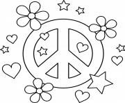 symbole de la paix avec coeurs fleurs et etoiles dessin à colorier