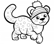 Coloriage Un guepard mignon dans un chapeau d'hiver